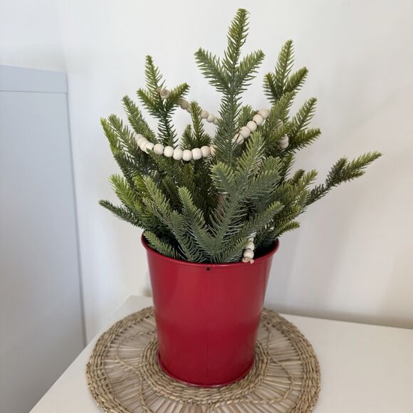 Handmade Artificial Christmas Tree Arrangement in Metal Bucket Faux Pine Tree - Picture 3 of 7